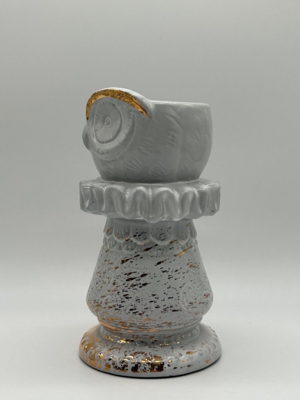Anthropologie Stoneware Owl Chess Piece Vase Gray Gold Retired Regency Whimsical - Picture 4 of 7